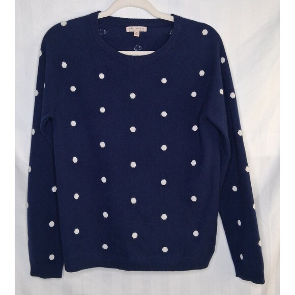100% Cashmere Sweater Philosophy Navy/Frost White Polka Dot Size M - Picture 1 of 12